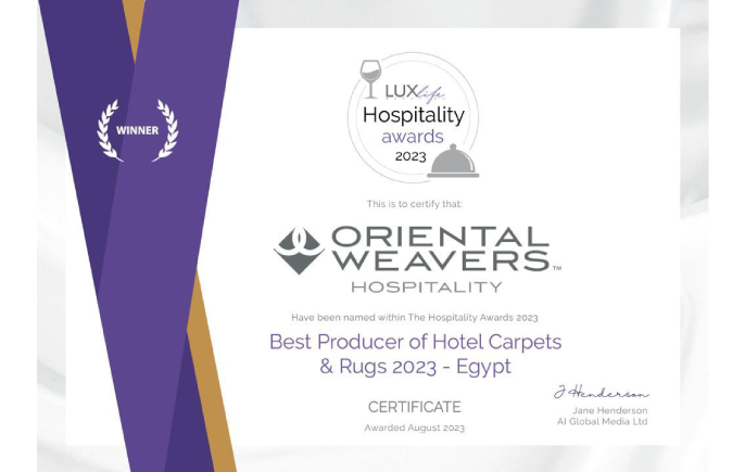 Oriental Weavers Crowned Best Producer of Hotel Carpets and Rugs at the Hospitality Awards 2023 by LUXlife Magazine
